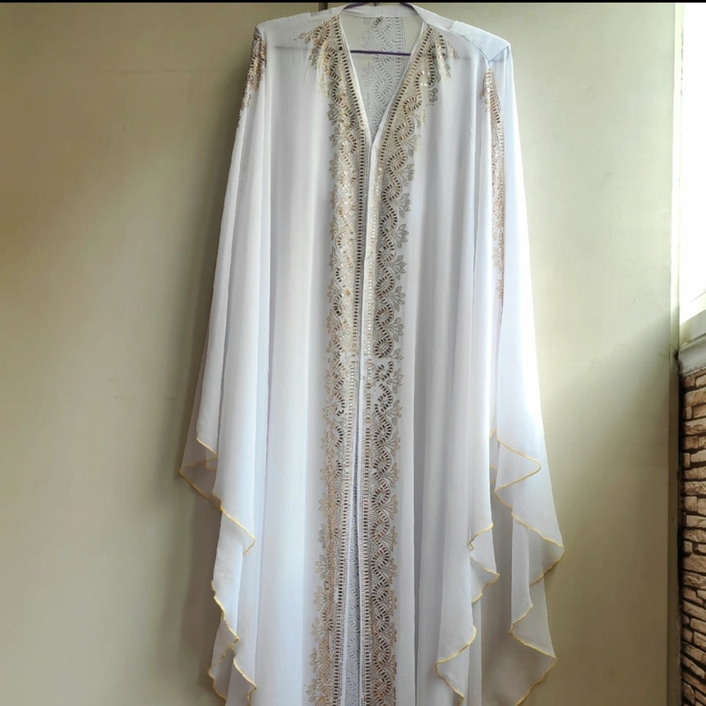 White Embroidered Kaftan Abaya dress